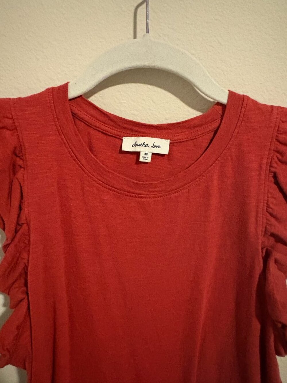 Another Love Rust Red Ruffle Sleeve Top Size Medium - Picture 3 of 3
